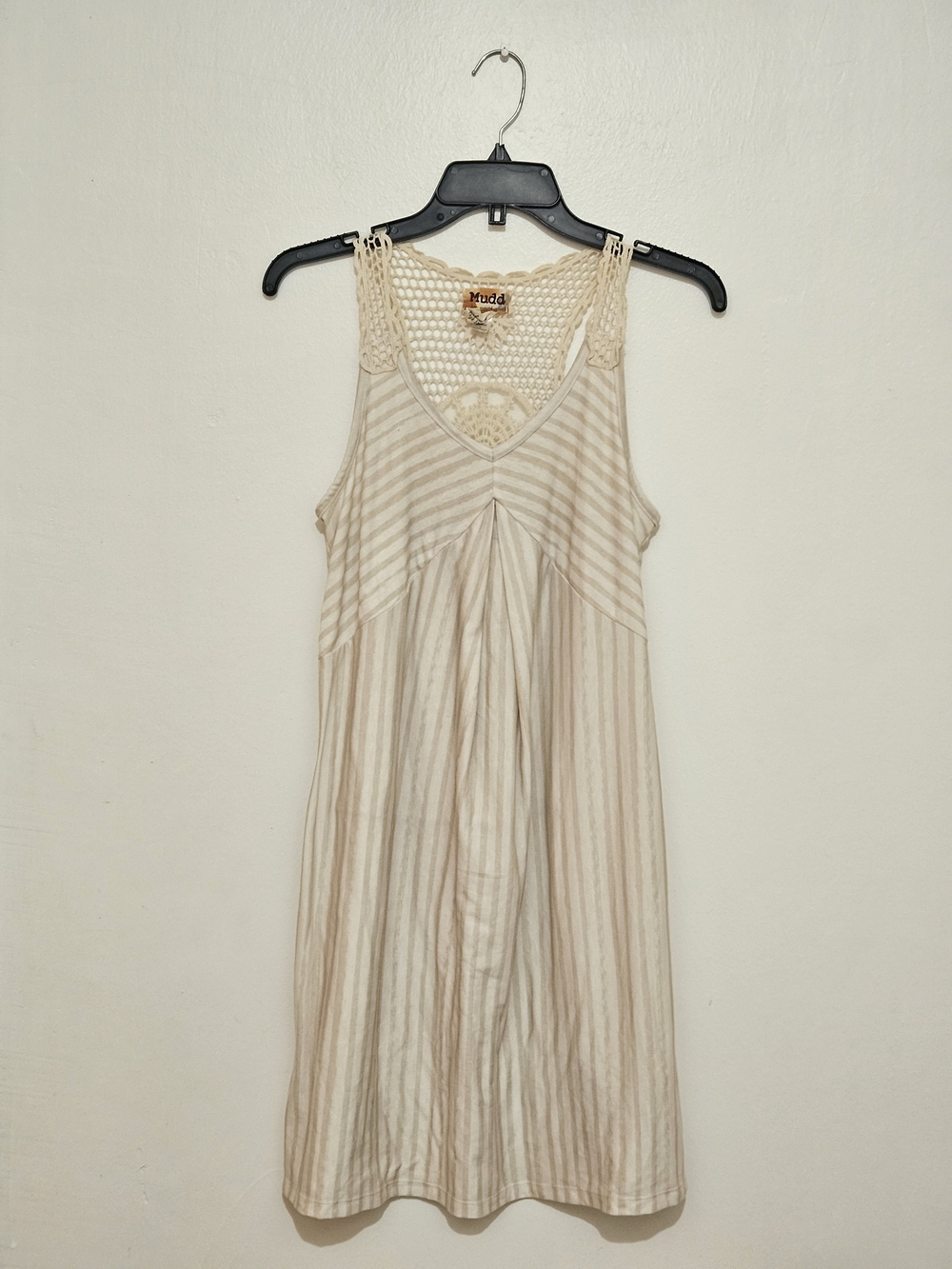 Mudd Crochet Yoke Sleeveless Striped Dress in Cream
